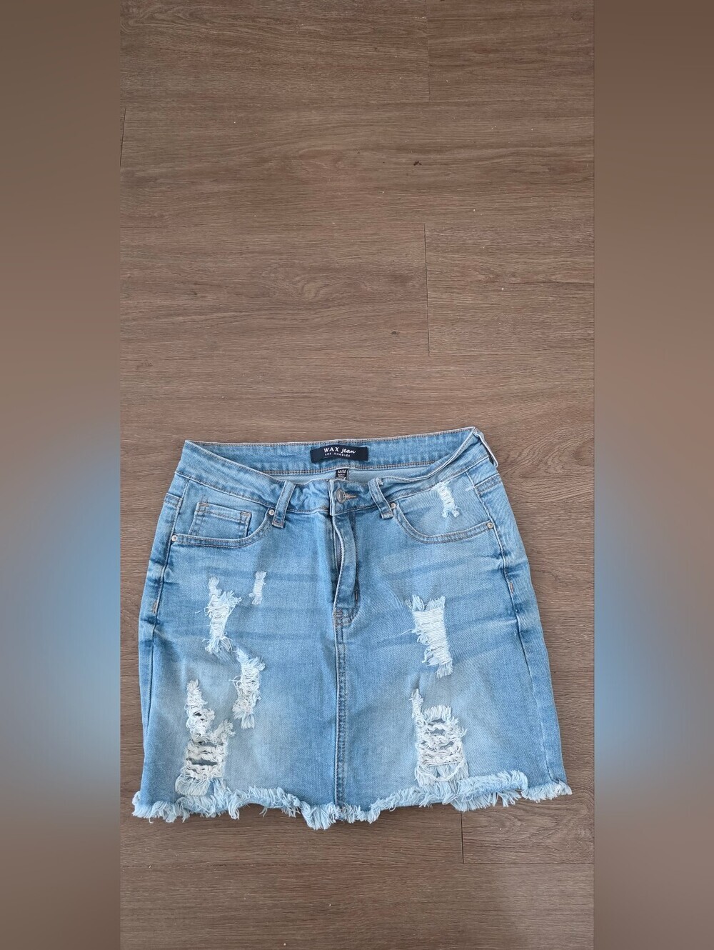 Wax Jean Light Blue Distressed Denim Skirt